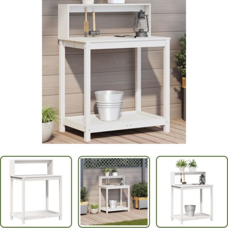 vidaXL Mesa de jardín -  Mesa plantación con estantes madera pino blanco 82,5x50x109,5cm