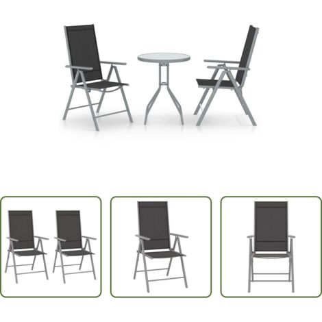 vidaXL Mesa de jardín -  Muebles bistró para jardín 3 pzas aluminio y textilene plateado