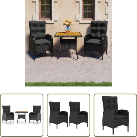 vidaXL Mesa de jardín -  Muebles de jardín 3 piezas ratán sintético negro madera acacia