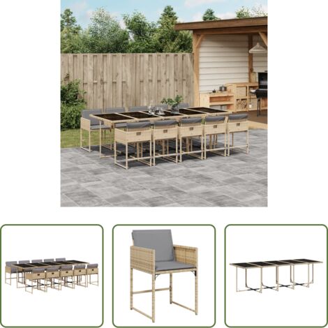 vidaXL Mesa de jardín -  Set comedor de jardín 11 pzas con cojines ratán sintético beige