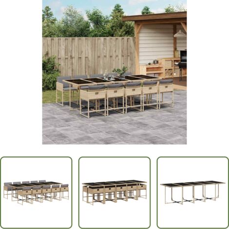 vidaXL Mesa de jardín -  Set comedor de jardín 11 pzas con cojines ratán sintético beige