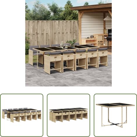 vidaXL Mesa de jardín -  Set comedor de jardín 11 pzas con cojines ratán sintético beige