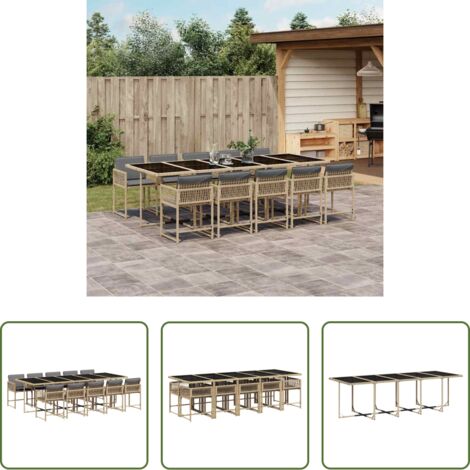 vidaXL Mesa de jardín -  Set comedor de jardín 11 pzas con cojines ratán sintético beige