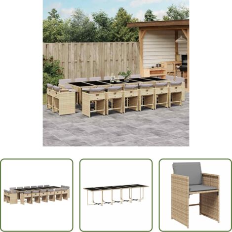 vidaXL Mesa de jardín -  Set comedor de jardín 17 pzas con cojines ratán sintético beige