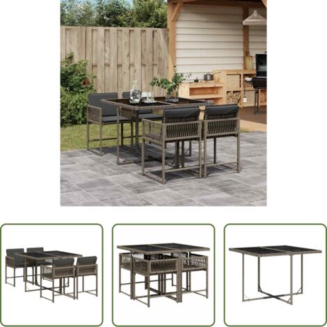 vidaXL Mesa de jardín -  Set comedor de jardín 5 piezas con cojines ratán sintético gris