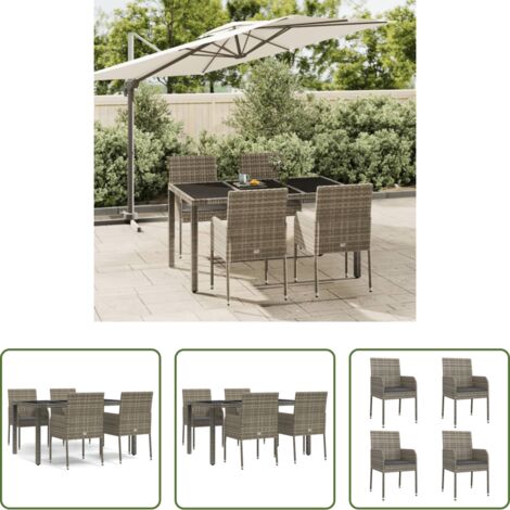 vidaXL Mesa de jardín -  Set comedor de jardín 5 piezas con cojines ratán sintético gris