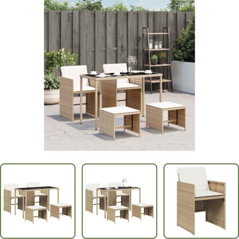 vidaXL Mesa de jardín -  Set comedor de jardín 5 pzas con cojines ratán sintético beige