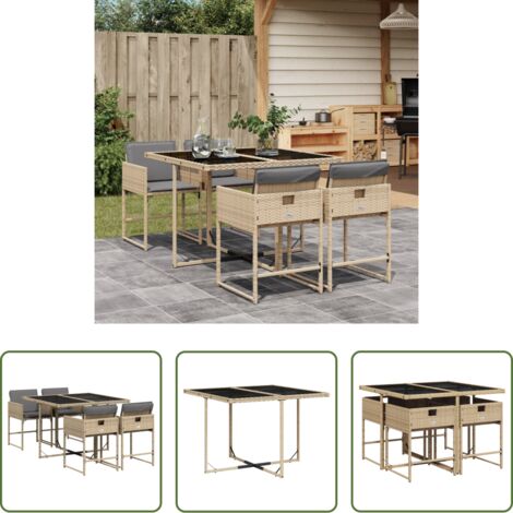 vidaXL Mesa de jardín -  Set comedor de jardín 5 pzas con cojines ratán sintético beige