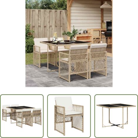 vidaXL Mesa de jardín -  Set comedor de jardín 5 pzas con cojines ratán sintético beige