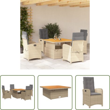 vidaXL Mesa de jardín -  Set comedor de jardín 5 pzas con cojines ratán sintético beige
