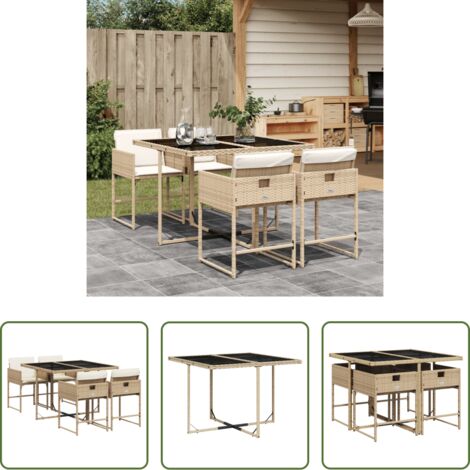 vidaXL Mesa de jardín -  Set comedor de jardín 5 pzas con cojines ratán sintético beige