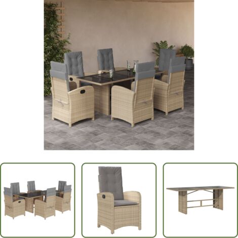 vidaXL Mesa de jardín -  Set comedor de jardín 7 pzas con cojines ratán sintético beige