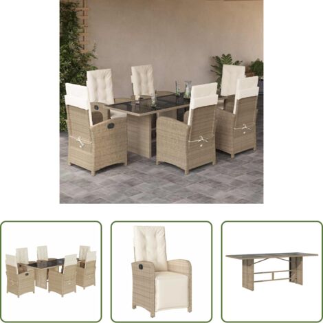 vidaXL Mesa de jardín -  Set comedor de jardín 7 pzas con cojines ratán sintético beige