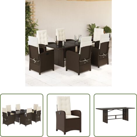 vidaXL Mesa de jardín -  Set comedor de jardín 7 pzas con cojines ratán sintético marrón
