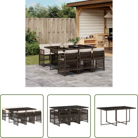 vidaXL Mesa de jardín -  Set comedor de jardín 7 pzas con cojines ratán sintético marrón