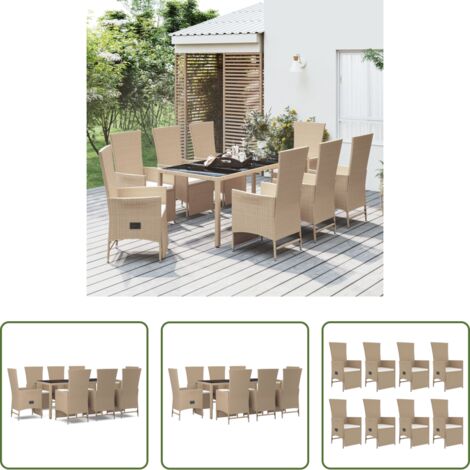 vidaXL Mesa de jardín -  Set comedor de jardín 9 pzas con cojines ratán sintético beige