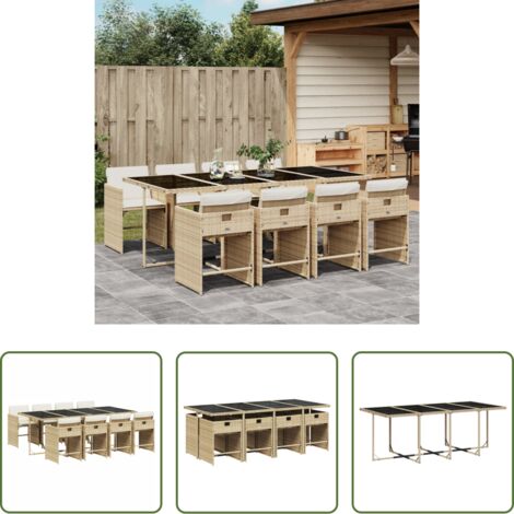 vidaXL Mesa de jardín -  Set comedor de jardín 9 pzas con cojines ratán sintético beige