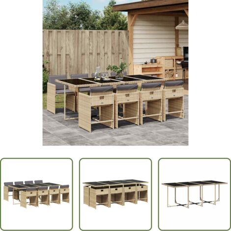 vidaXL Mesa de jardín -  Set comedor de jardín 9 pzas con cojines ratán sintético beige