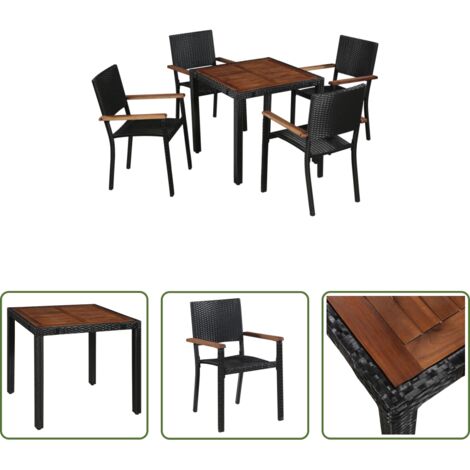 vidaXL Mesa de jardín -  Set comedor jardín 5 pzas ratán sintético y madera acacia negro