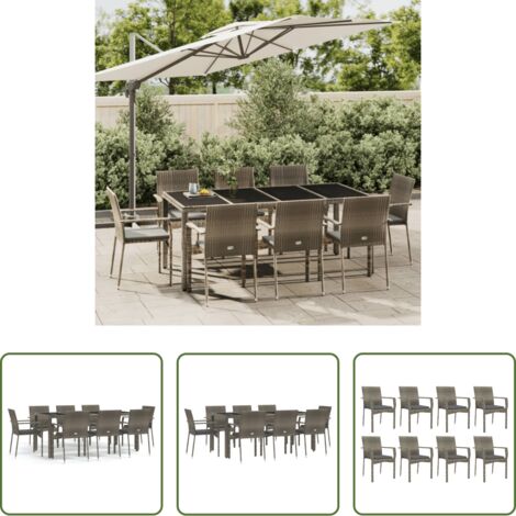 vidaXL Mesa de jardín -  Set comedor jardín 9 pzas y cojines ratán sintético gris