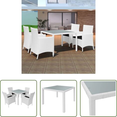 vidaXL Mesa de jardín -  Set de comedor de jardín 5 piezas ratán sintético blanco crema