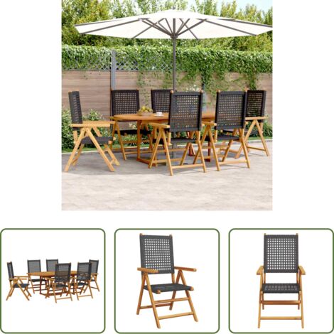 vidaXL Mesa de jardín -  Set de comedor de jardín 7 pzas ratán PE madera acacia negro