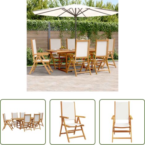 vidaXL Mesa de jardín -  Set de comedor de jardín 7 pzas tela madera maciza blanco crema