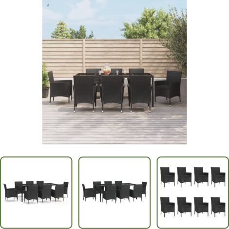 vidaXL Mesa de jardín -  Set de comedor de jardín 9 pzas y cojines ratán sintético negro