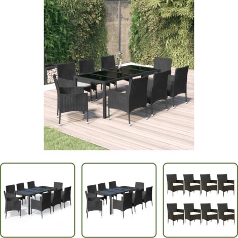 vidaXL Mesa de jardín -  Set de comedor de jardín 9 pzas y cojines ratán sintético negro