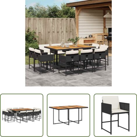 vidaXL Mesa de jardín -  Set de comedor jardín 11 pzas con cojines ratán sintético negro