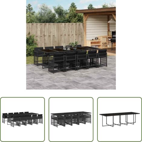 vidaXL Mesa de jardín -  Set de comedor jardín 11 pzas con cojines ratán sintético negro