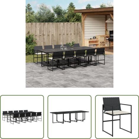 vidaXL Mesa de jardín -  Set de comedor jardín 11 pzas con cojines ratán sintético negro