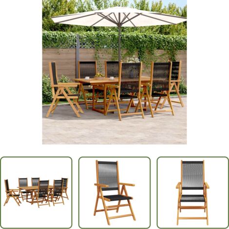 vidaXL Mesa de jardín -  Set de comedor jardín 7 pzas polipropileno madera maciza negro