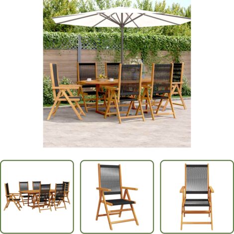 vidaXL Mesa de jardín -  Set de comedor jardín 7 pzas polipropileno madera maciza negro