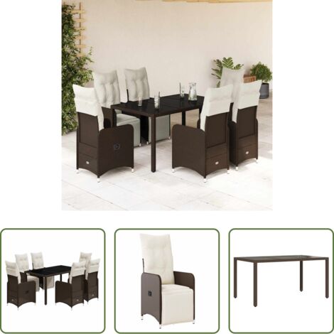 vidaXL Mesa de jardín -  Set de mesa y sillas jardín 7 pzas con cojines ratán PE marrón