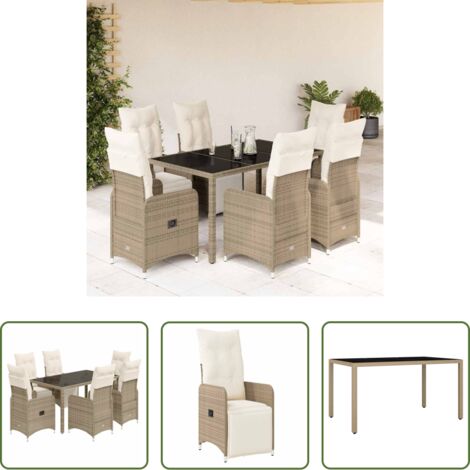 vidaXL Mesa de jardín -  Set de mesa y sillas jardín 7 pzas con cojines ratán PE marrón