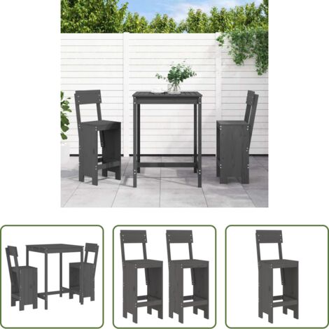 vidaXL Mesa de jardín -  Set de mesa y taburetes altos jardín 3 piezas madera pino gris