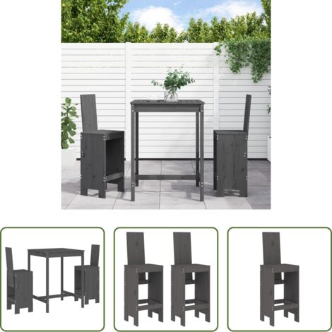 vidaXL Mesa de jardín -  Set de mesa y taburetes altos jardín 3 piezas madera pino gris