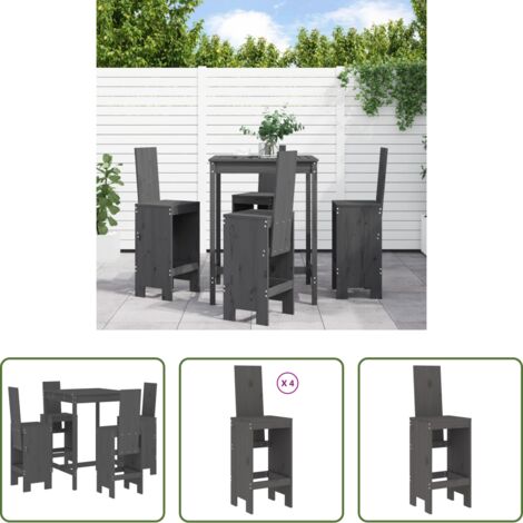 vidaXL Mesa de jardín -  Set de mesa y taburetes altos jardín 5 piezas madera pino gris