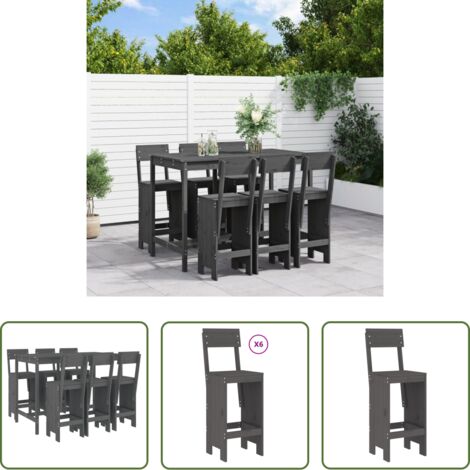 vidaXL Mesa de jardín -  Set de mesa y taburetes altos jardín 7 piezas madera pino gris
