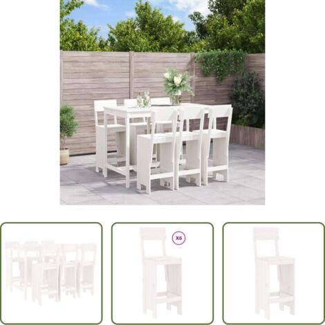 vidaXL Mesa de jardín -  Set de mesa y taburetes altos jardín 7 pzas madera pino blanco
