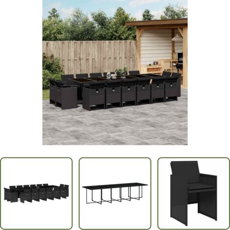 vidaXL Mesa de jardín -  Set de muebles jardín 17 pzas con cojines ratán sintético negro