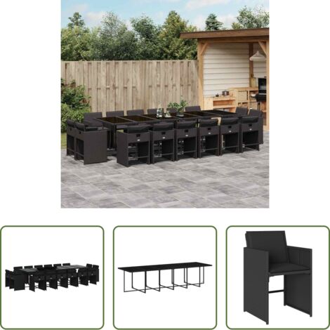 vidaXL Mesa de jardín -  Set de muebles jardín 17 pzas con cojines ratán sintético negro