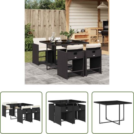 vidaXL Mesa de jardín -  Set de muebles jardín 5 pzas con cojines ratán sintético negro