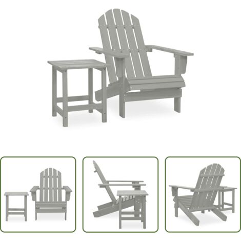 vidaXL Mesa de jardín -  Silla con otomana y mesa jardín Adirondack abeto macizo gris