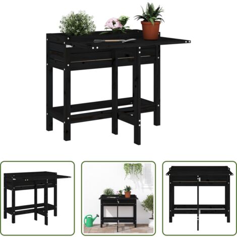 vidaXL Mesa de jardinería -  Jardinera con tapa plegable madera maciza de pino negro