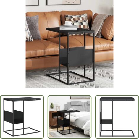 vidaXL Mesa de madera contrachapada -  Mesa auxiliar de madera contrachapada negra 55x36x59,5 cm