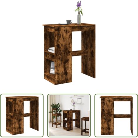 vidaXL Mesa de madera -  Mesa alta con estantes madera roble ahumado 90x47,5x103,5 cm