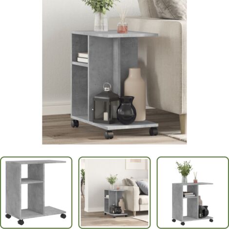 vidaXL Mesa de madera -  Mesa auxiliar ruedas madera ingeniería gris hormigón 50x30x55cm