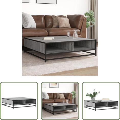 vidaXL Mesa de madera -  Mesa centro madera ingeniería y metal gris Sonoma 100x100x30 cm
